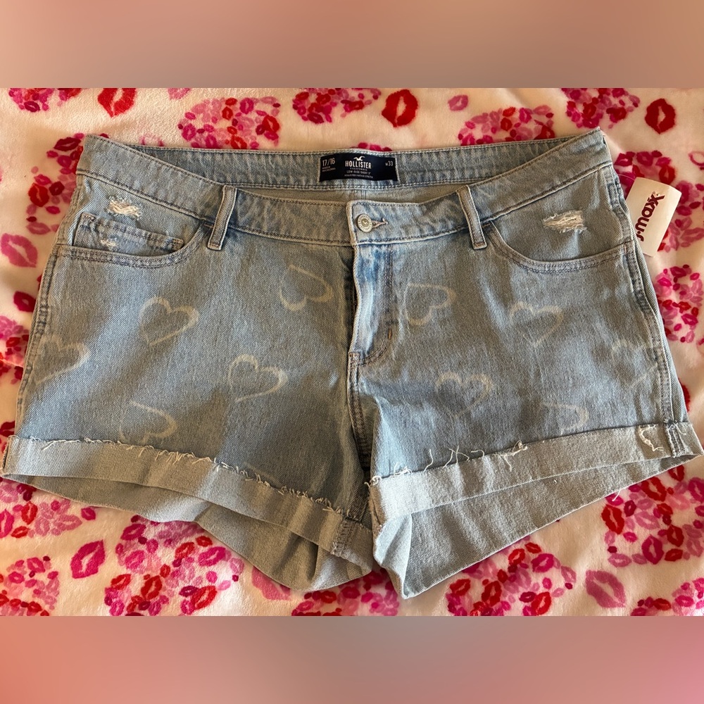 Hollister Women's Low Rise Denim Shorts with Heart Design